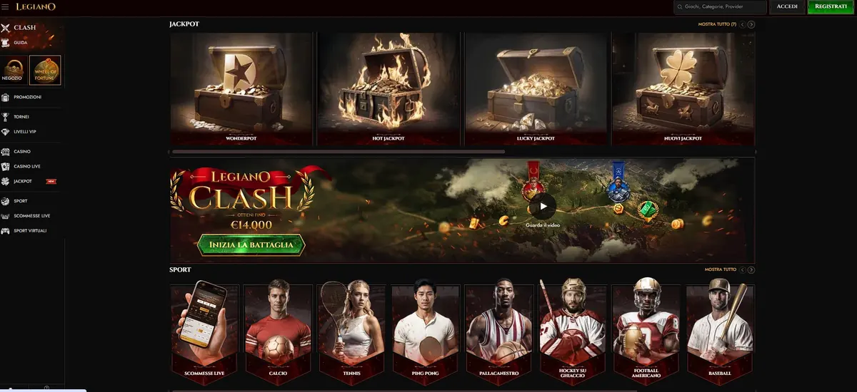 Slot online e sala live di Legiano Casino in Italia