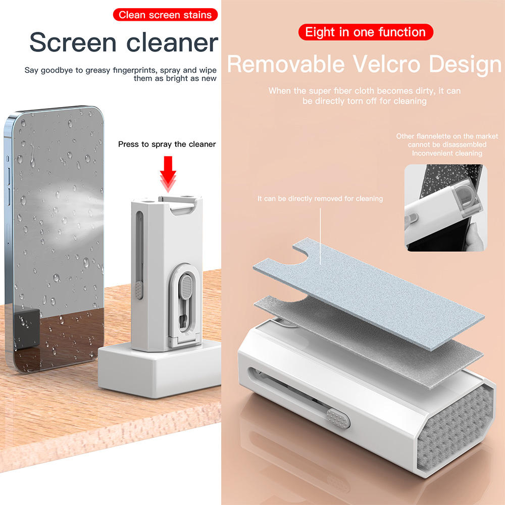 8 In 1 Multifunctional Swipe Clean Dust Keyboard Phone Screen Lens Earbuds Sponge Cleaning Brush Kit Set